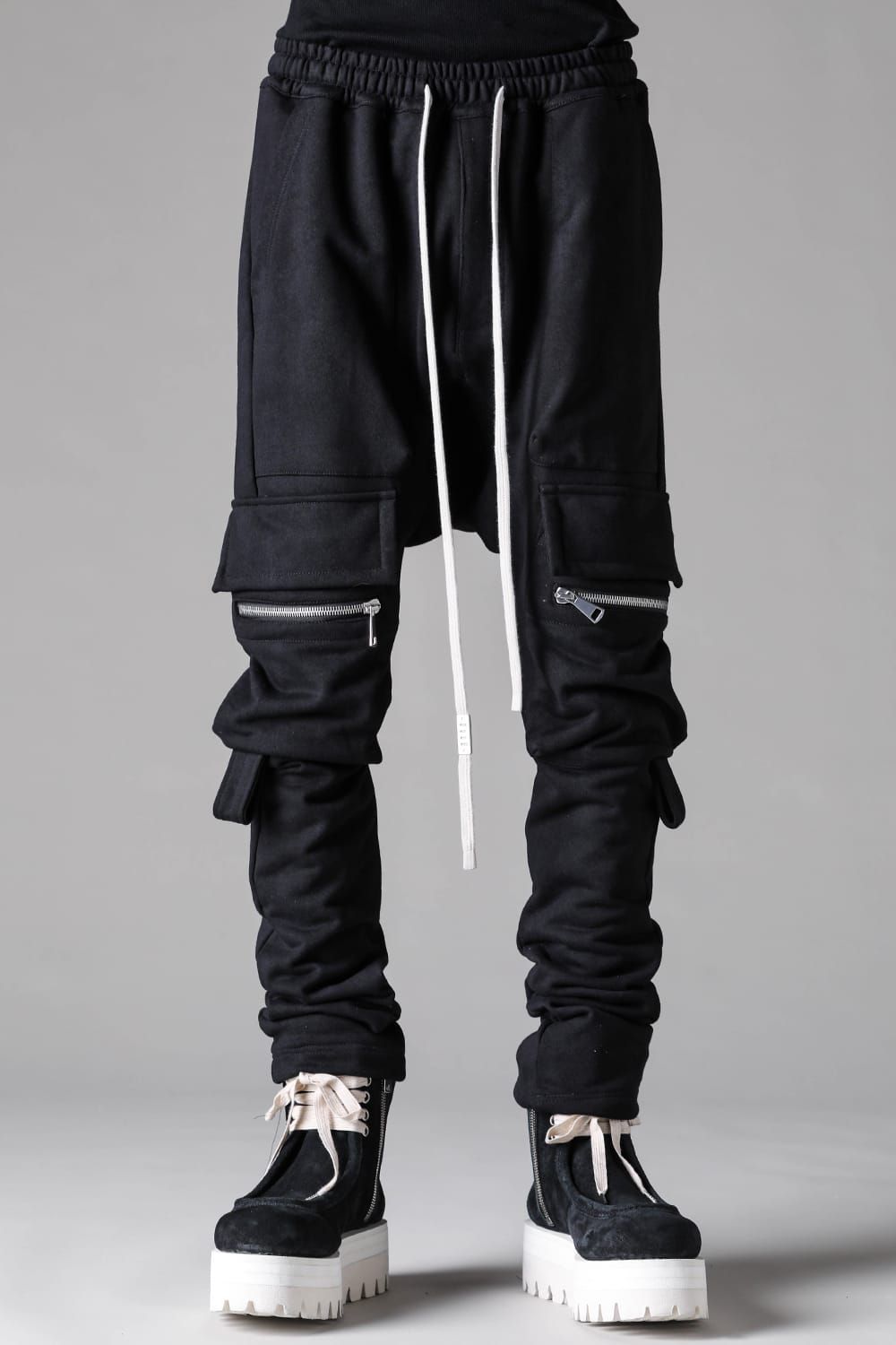 《2027SS先行予約》French Terry Sarrouel Cargo Skinny "Black / Grey / L.Beige"/ フレンチテリー裏毛サルエルカーゴスキニー"ブラック / グレー /ライトベージュ"