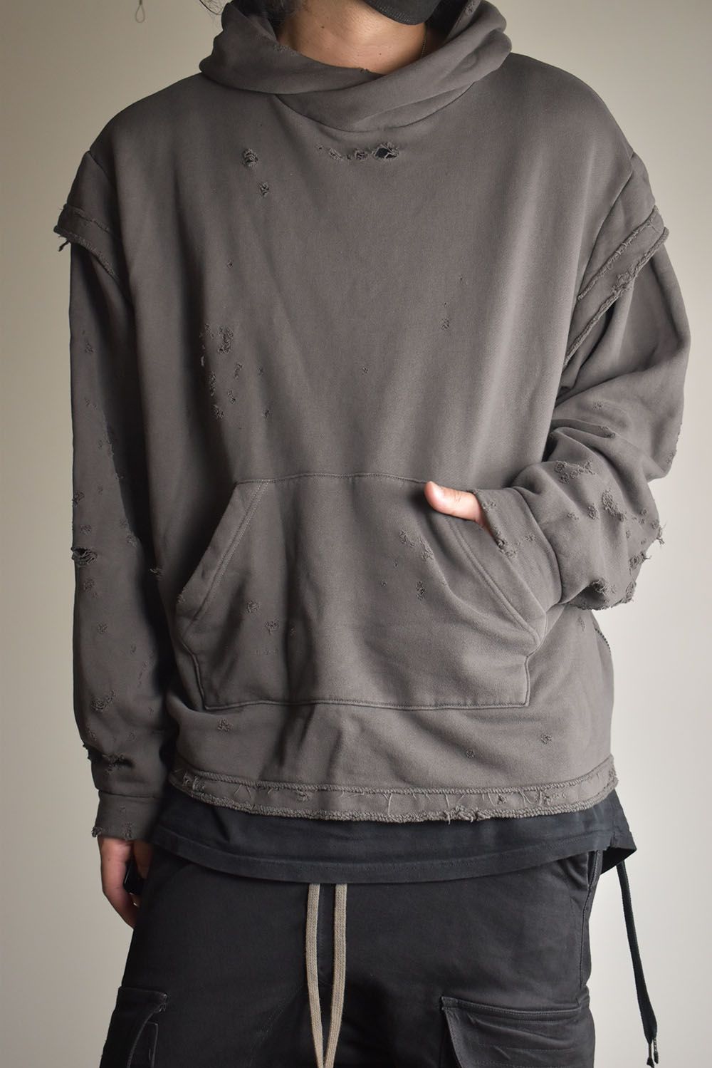 Untwisted Sweat Oversized Pullover Hoodie "Charcoal" / 無撚糸裏毛オーバーサイズプルオーバーフーディー"チャコール"