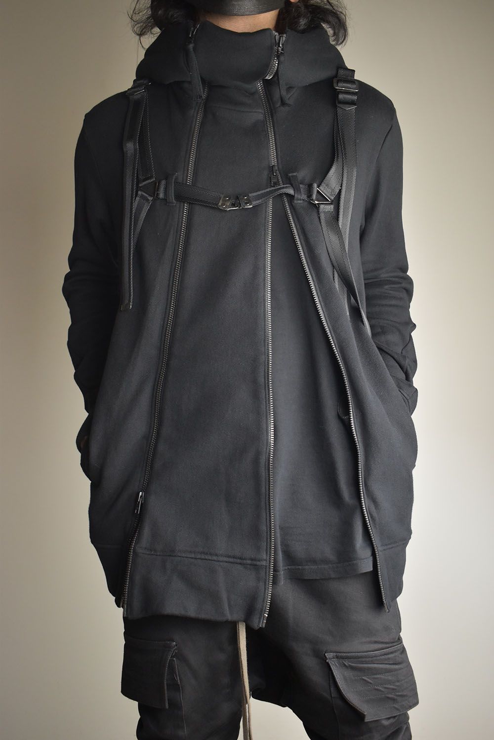 Non-Flammable Fleece Harness Belt W-Zip Hooded Jacket  "Black" / 無燃糸裏毛ハーネスベルトWジップフーデッドジャケット"ブラック"