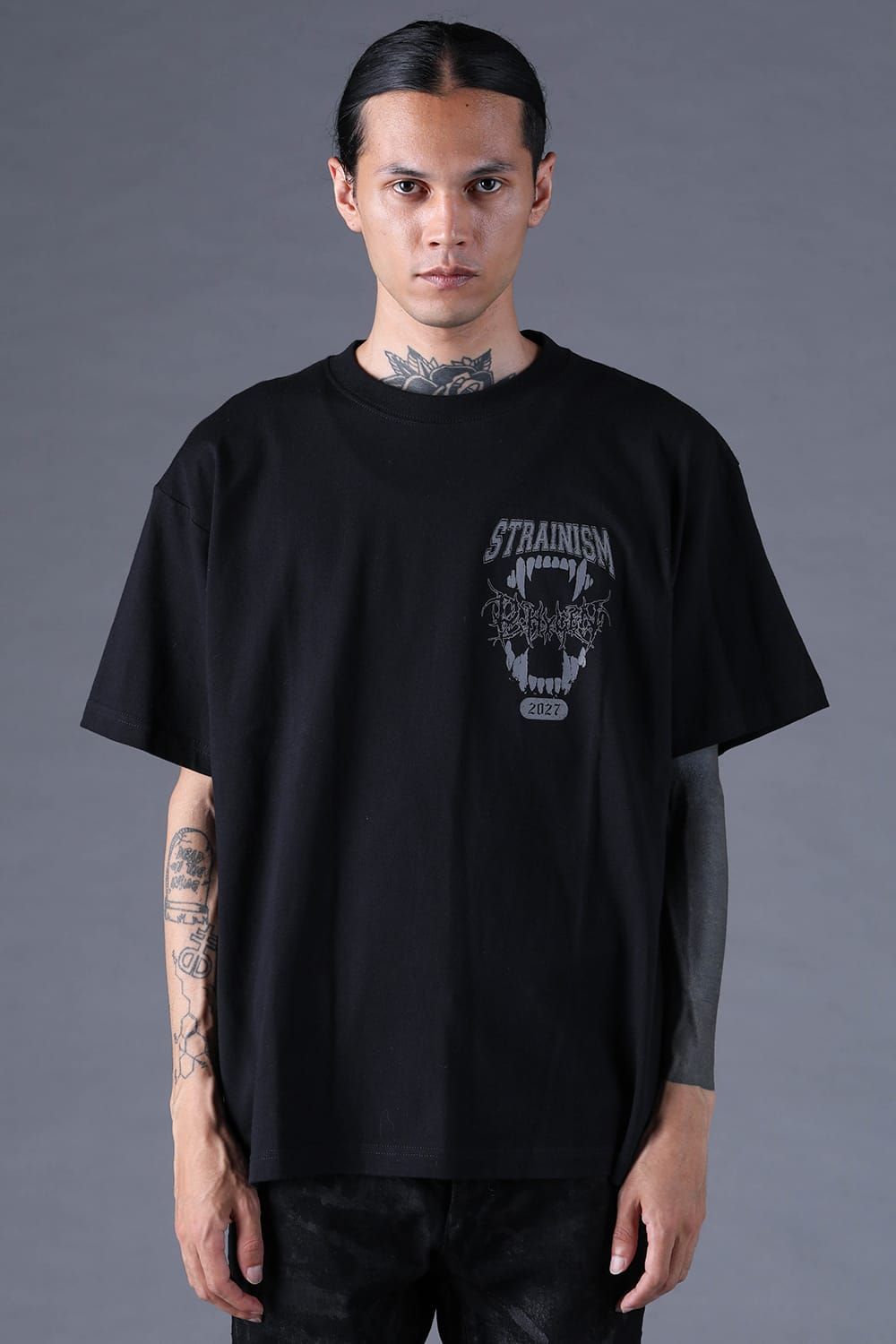 《2027SS先行予約分》Printed T-Shirt: METAL & COLLEGE LOGO "Black" / プリントTee  -Metal & College Logo "ブラック"