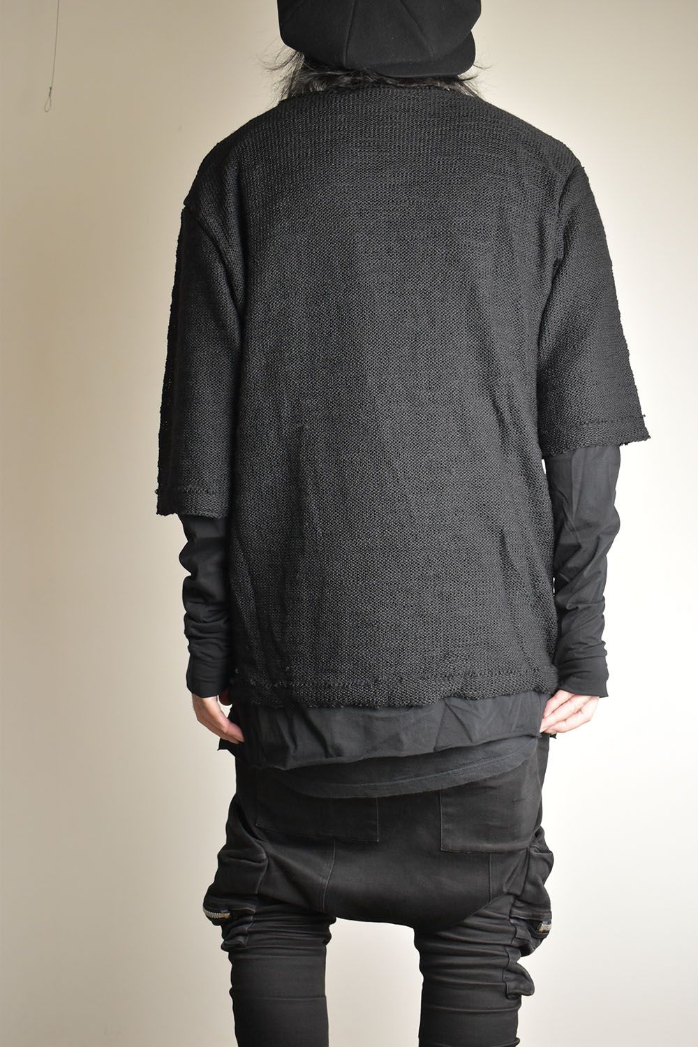 Low Gauge Knit and Cotton Jersey Layered T-Shirt "Black" / ローゲージニット×コットンジャージレイヤードTシャツ"ブラック"