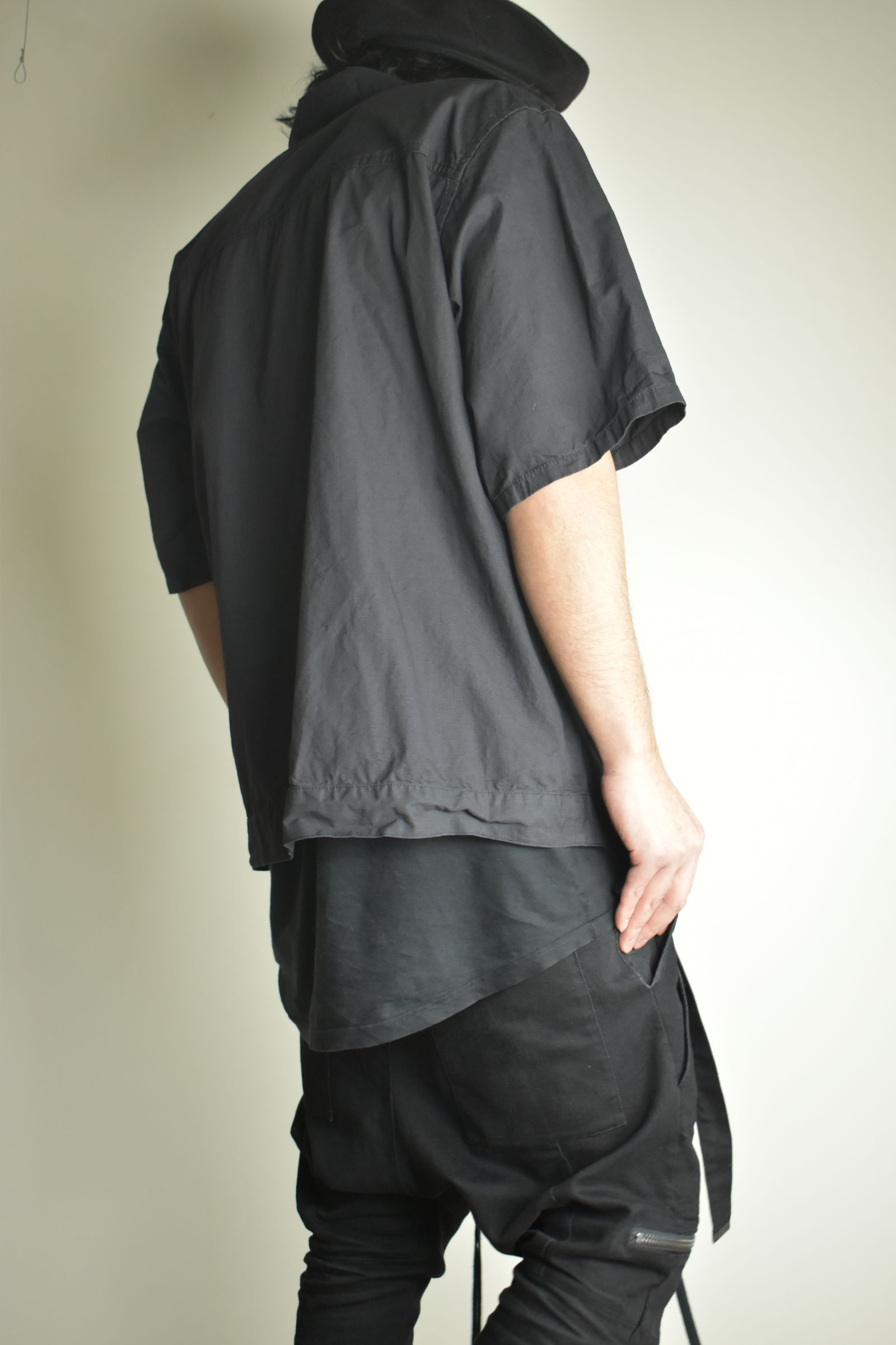 Rip Stop Open Collar Shirt"Black" / リップストップオープンカラーシャツ"Black"