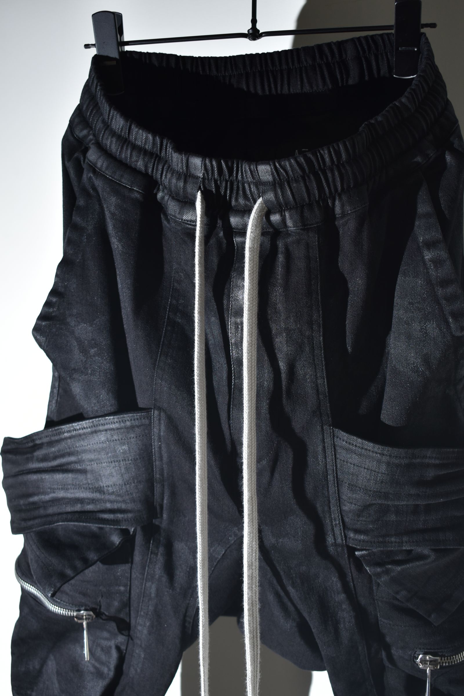 Strtch Denim Coatiing Cargo Sarouel Skinny"Black" / ストレッチデニムコーティングカーゴサルエルスキニー"ブラック"