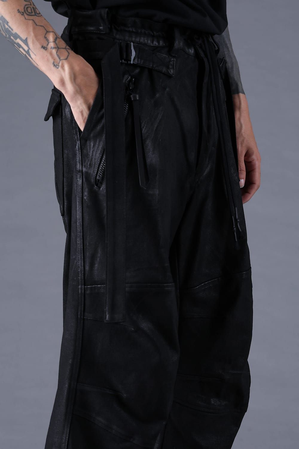 《2027SS先行予約分》Product Coated Dry Jersey Wide-Leg Cropped Pants"Black" / 製品コーティングドライジャージーワイドクロップドパンツ"ブラック"