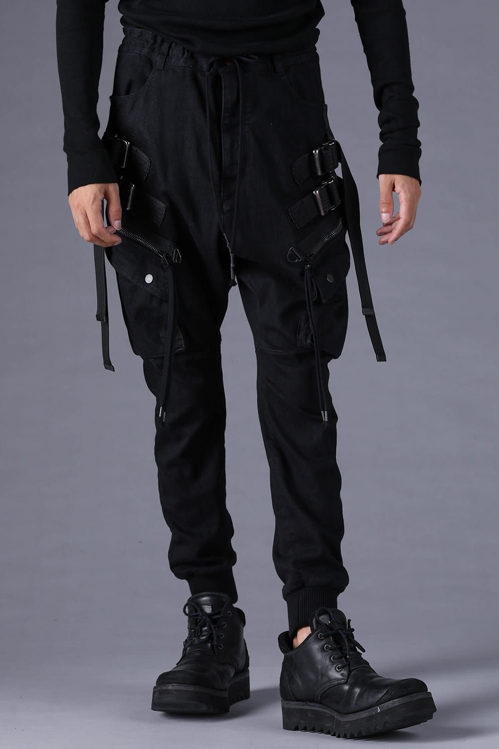 《2027SS先行予約分》Stretch Denim Adjustable Cargo Joggers Pants"Black" / ストレッチデニムアジャストカーゴジョガーパンツ"ブラック"