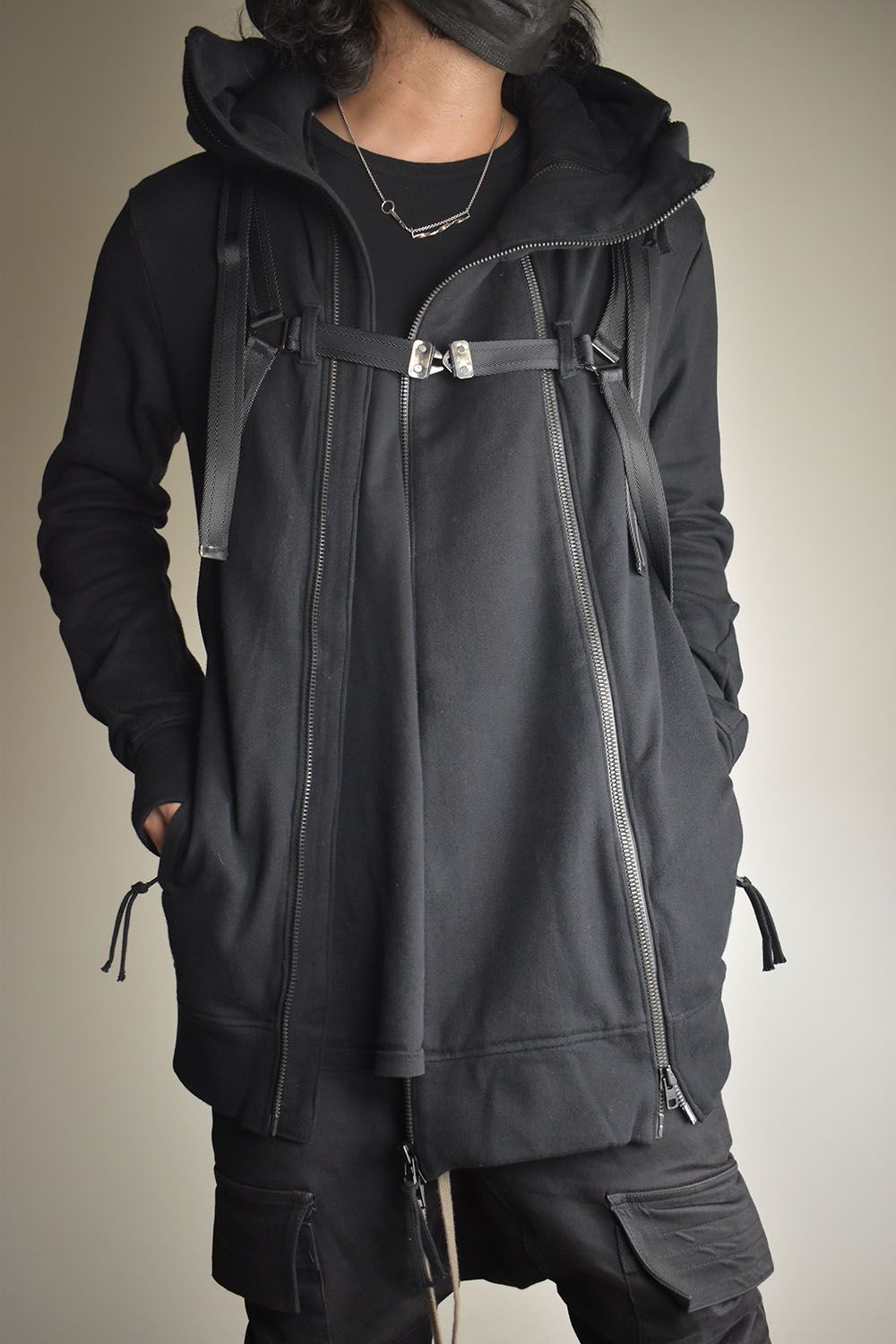 Non-Flammable Fleece Harness Belt W-Zip Hooded Jacket  "Black" / 無燃糸裏毛ハーネスベルトWジップフーデッドジャケット"ブラック"