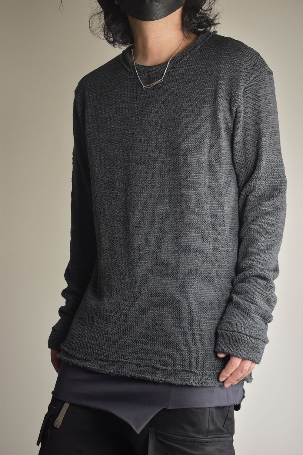 Low-Gauge knit × Cotton Jersey Layered Tee "Charcoal" / ローゲージニット×コットンジャージレイヤードTシャツ"チャコール"