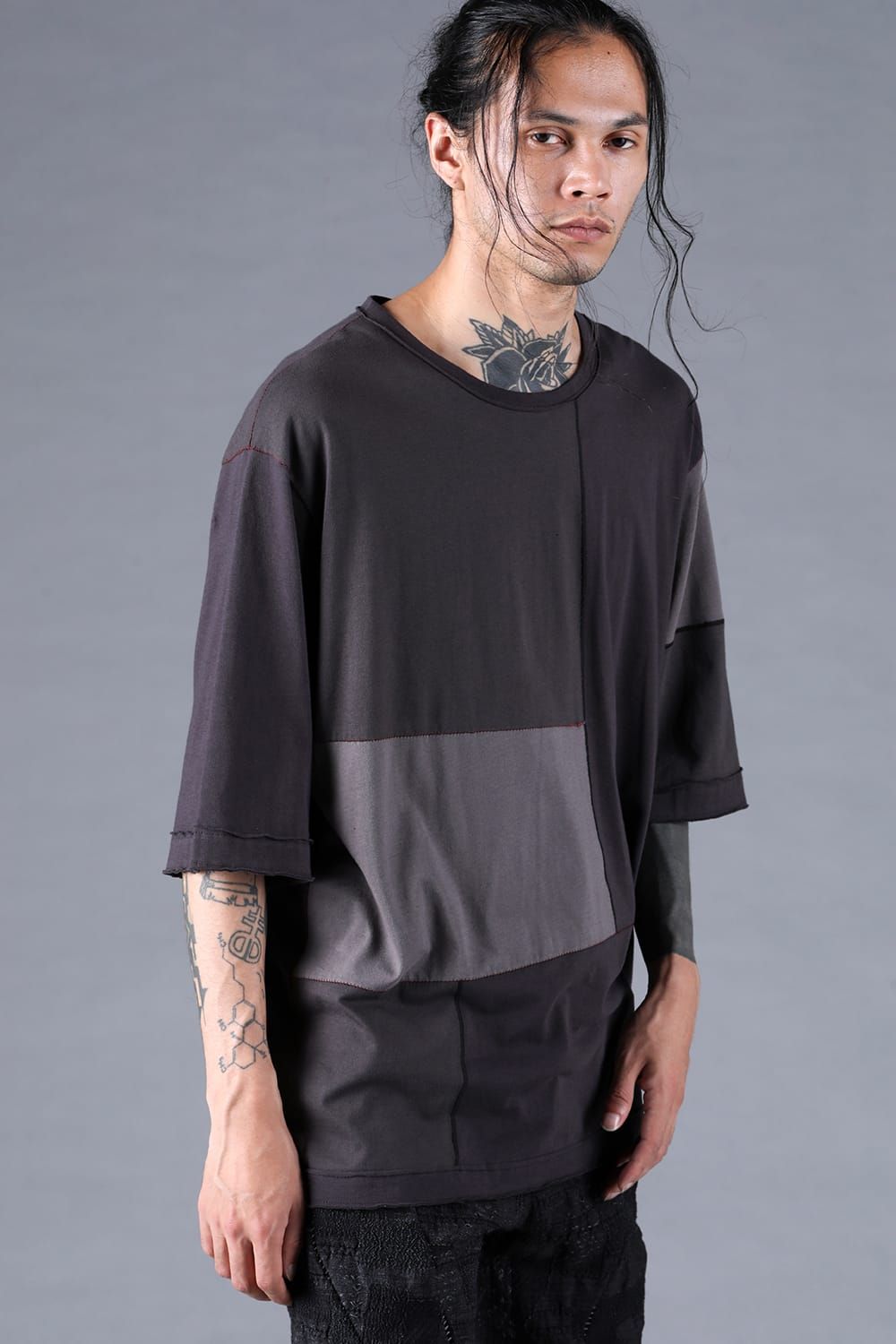 Multi Color Patchwork T-shirt"Charcoal" / マルチカラーパッチワークTシャツ"チャコール"
