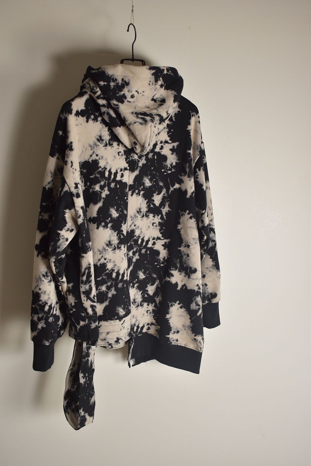 Discharge Pinting Asymmetry Hooded Top"Black×Ivory" /ディスチャージプリントアシンメトリーフーデッドトップ"ブラック×アイボリー"