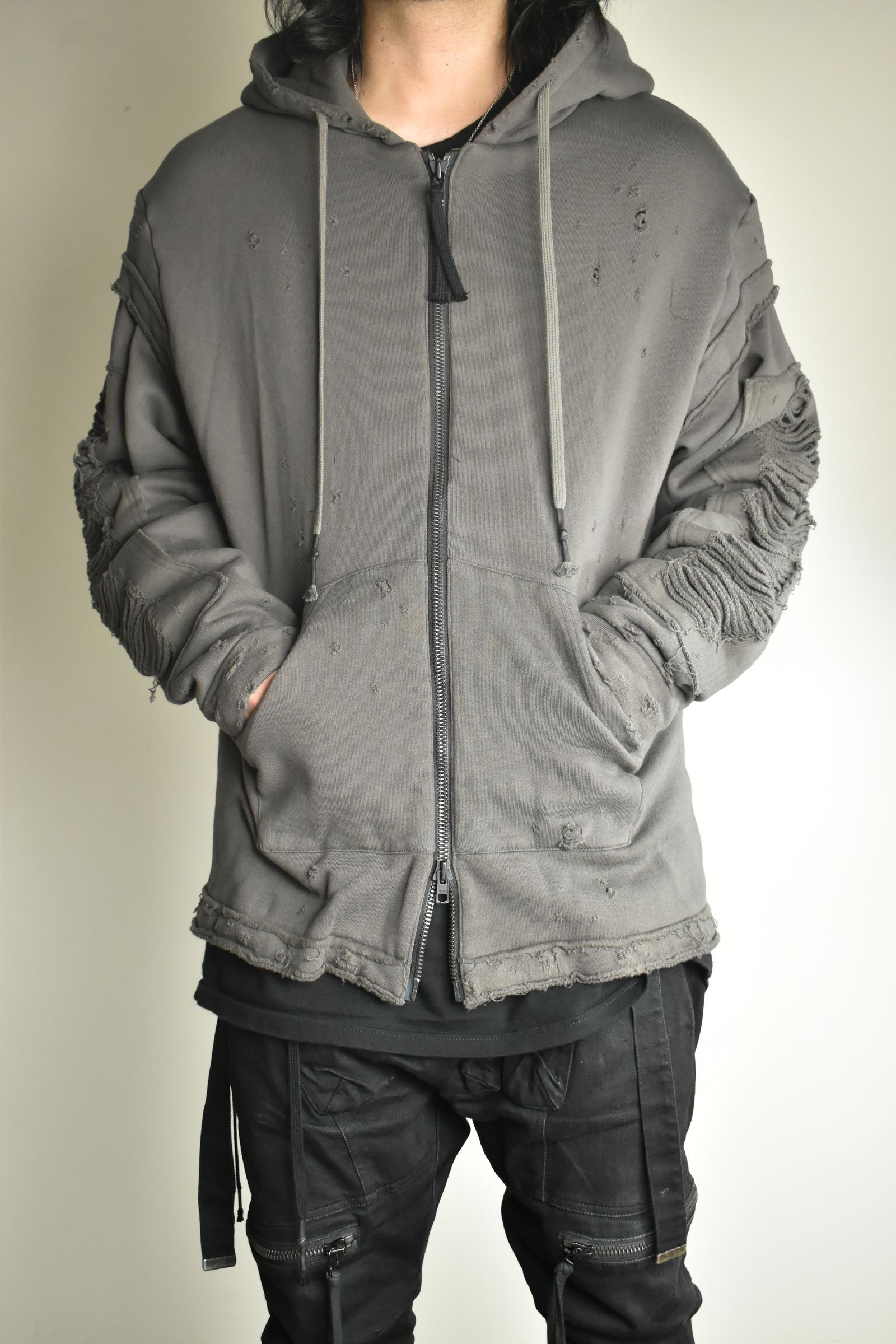 Untwisted Yarn Fleece Shotgun Zip-Up Hoodie"Charcoal" / 無撚糸裏毛ショットガンジップアップフーディー"チャコール"