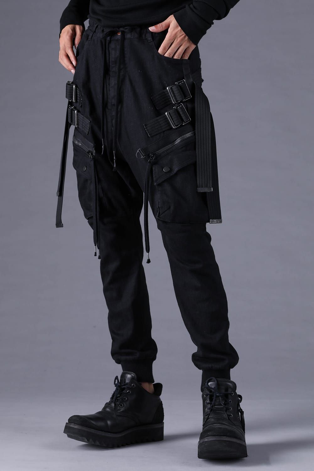 《2027SS先行予約分》Stretch Denim Adjustable Cargo Joggers Pants"Black" / ストレッチデニムアジャストカーゴジョガーパンツ"ブラック"