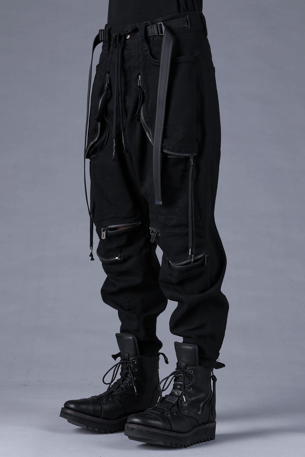 Stretch Denim Knee-Open Cropped Pants"Black" / ストレッチデニムニーオープンクロップドパンツ"ブラック"