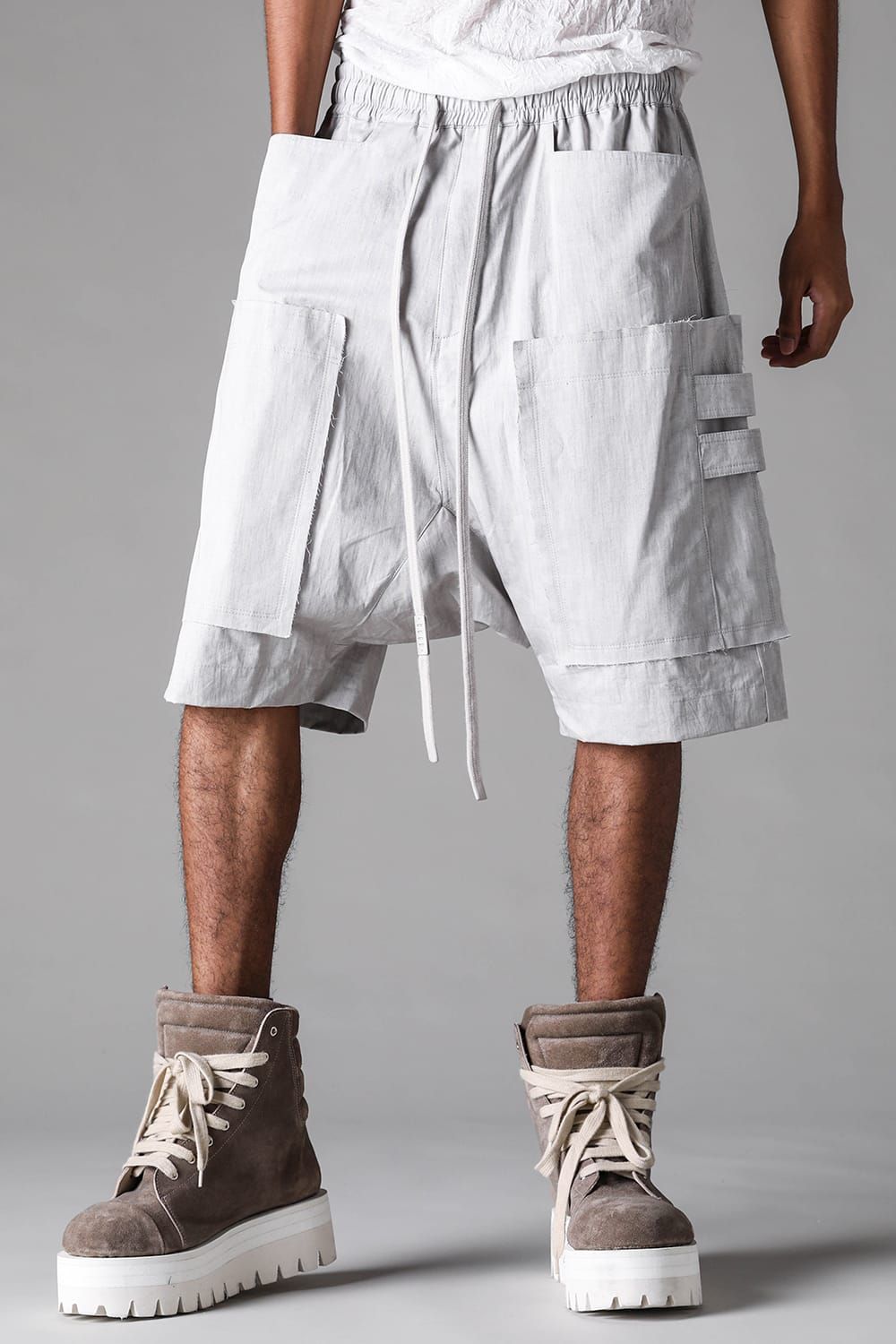 《2027SS先行予約》Sumi Dyed Cargo Shorts"Grey / L.Grey" / 墨染カーゴショーツ"グレー/ライトグレー"