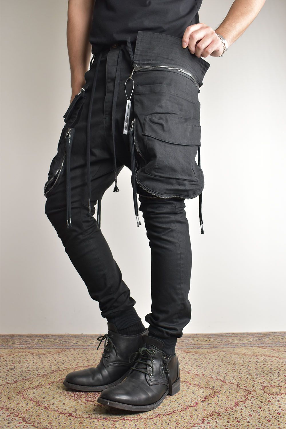 Stretch Denim Multi Pocket Cargo Jog Pants"Black" / ストレッチデニムマルチポケットカーゴジョグパンツ"ブラック"