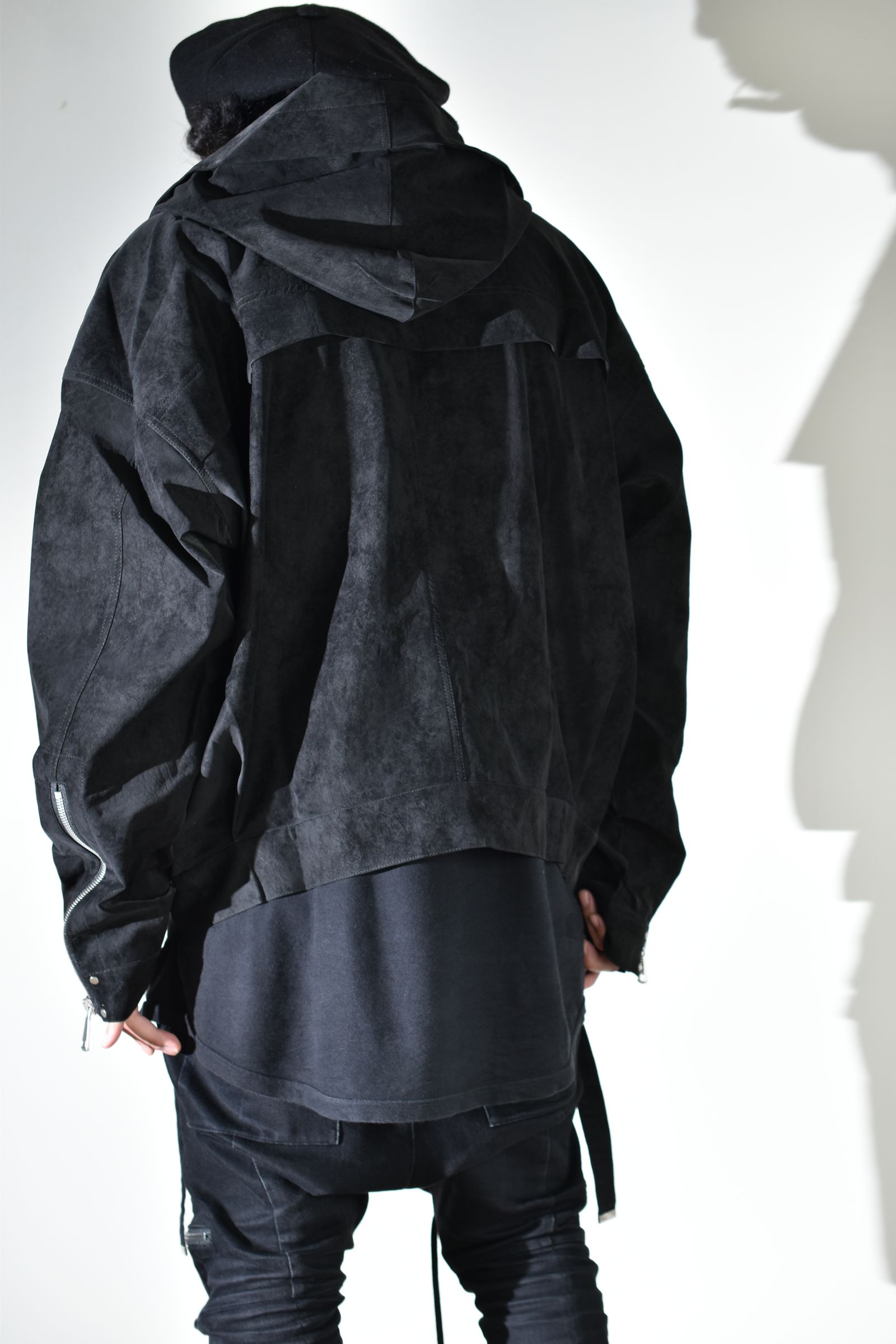 Vegan Suede Leather Hoodie Blouson"Black" / ヴィーガンスウェードレザーフーディブルゾン "ブラック"