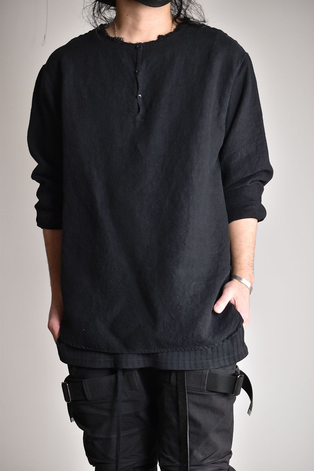 Linen Canvas Garment Dyed Military Sleeping Shirt"Black"/リネンキャンバスガーメントダイミリタリースリーピングシャツ"ブラック"