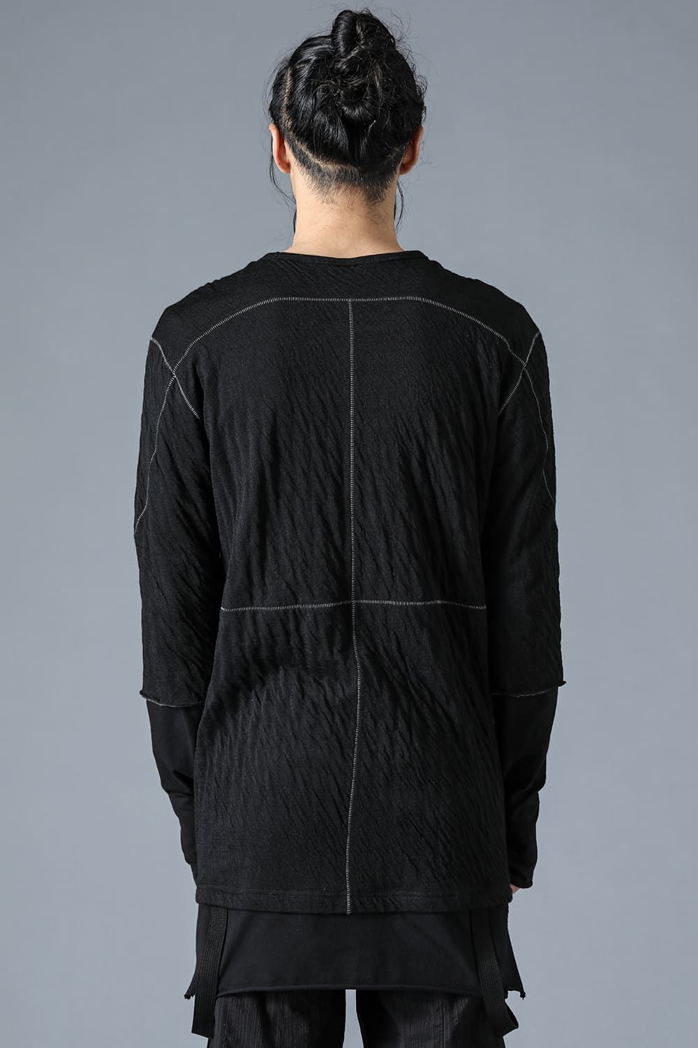 Wool×Cotton Double Face Layered Globe Sleeve Tee"Black/"ウール×コットンダブルフェイスレイヤードグローブスリーブTシャツ"ブラック"