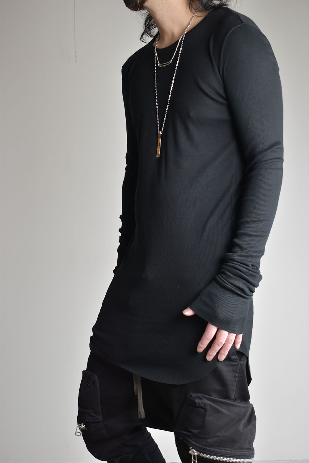 Modal & Cotton Rib Teleco Long Sleeve T Shirt "Black"モダール×コットンリブテレコロングスリーブTシャツ"ブラック"
