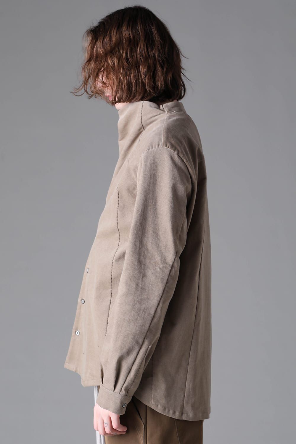 《2026AW先行予約》Fluid Corduroy High Neck Shirts"Black / Beige" /  フルイドコーデュロイ ハイネックシャツ"ブラック/ベージュ"