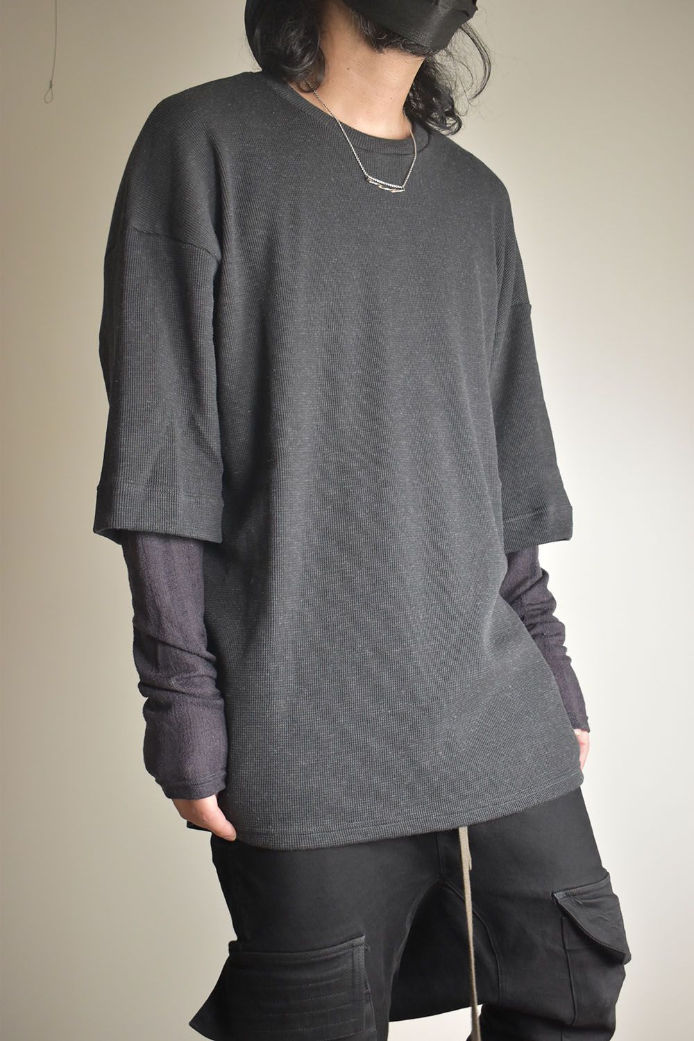 Layered Crew Neck Top"D.Grey" / レイヤードクルーネックトップ"ダークグレー"