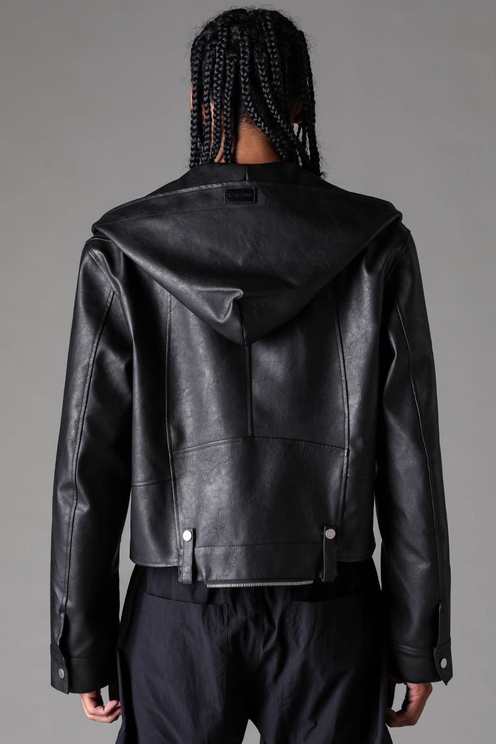 《2027SS先行予約》Vegan Leather Hoodei Double Riders "Black" / ヴィーガンレザーフーディダブルライダース"ブラック"