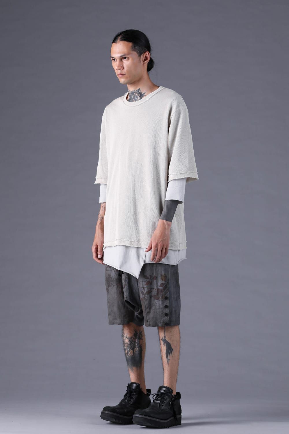 《2027SS先行予約分》Japanese Paper Cotton Knit Layered T-Shirt"Off White" / 和紙コットンニットレイヤードTee"オフホワイト"