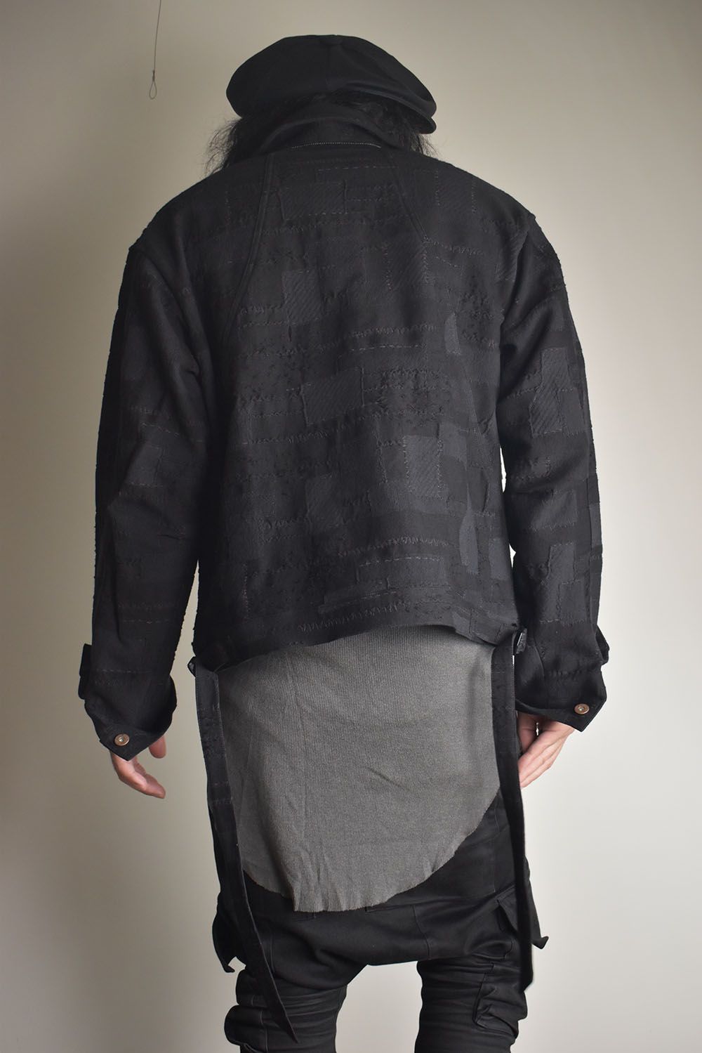 Crust Patchwork Jacquard Hood Attached Jacket "Black" / クラストパッチワークジャガードフードアタッチドジャケット"ブラック"