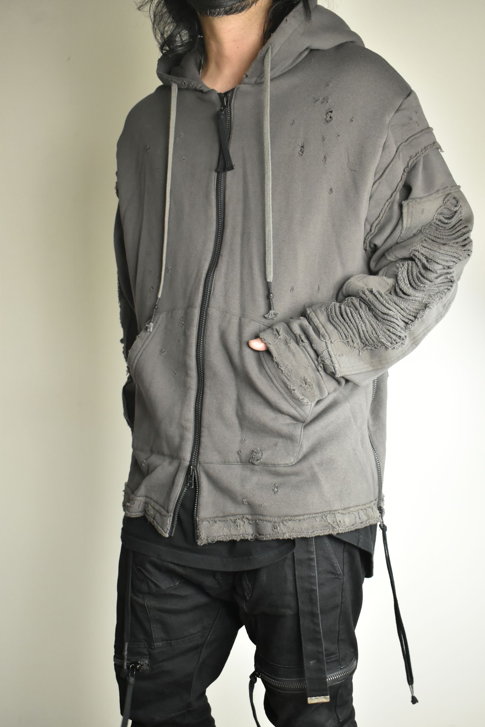 Untwisted Yarn Fleece Shotgun Zip-Up Hoodie"Charcoal" / 無撚糸裏毛ショットガンジップアップフーディー"チャコール"