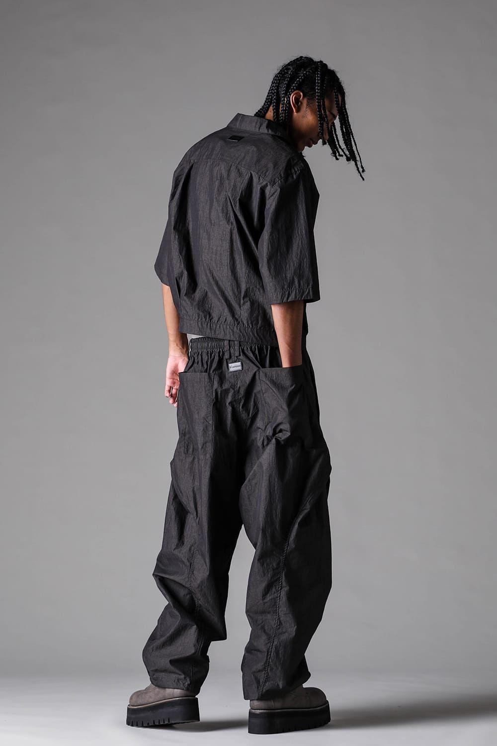 《2027SS先行予約》Cotton Nylon Zip Half Sleeve Shirts"Black" / コットンナイロンジップハーフスリーブシャツブラック"