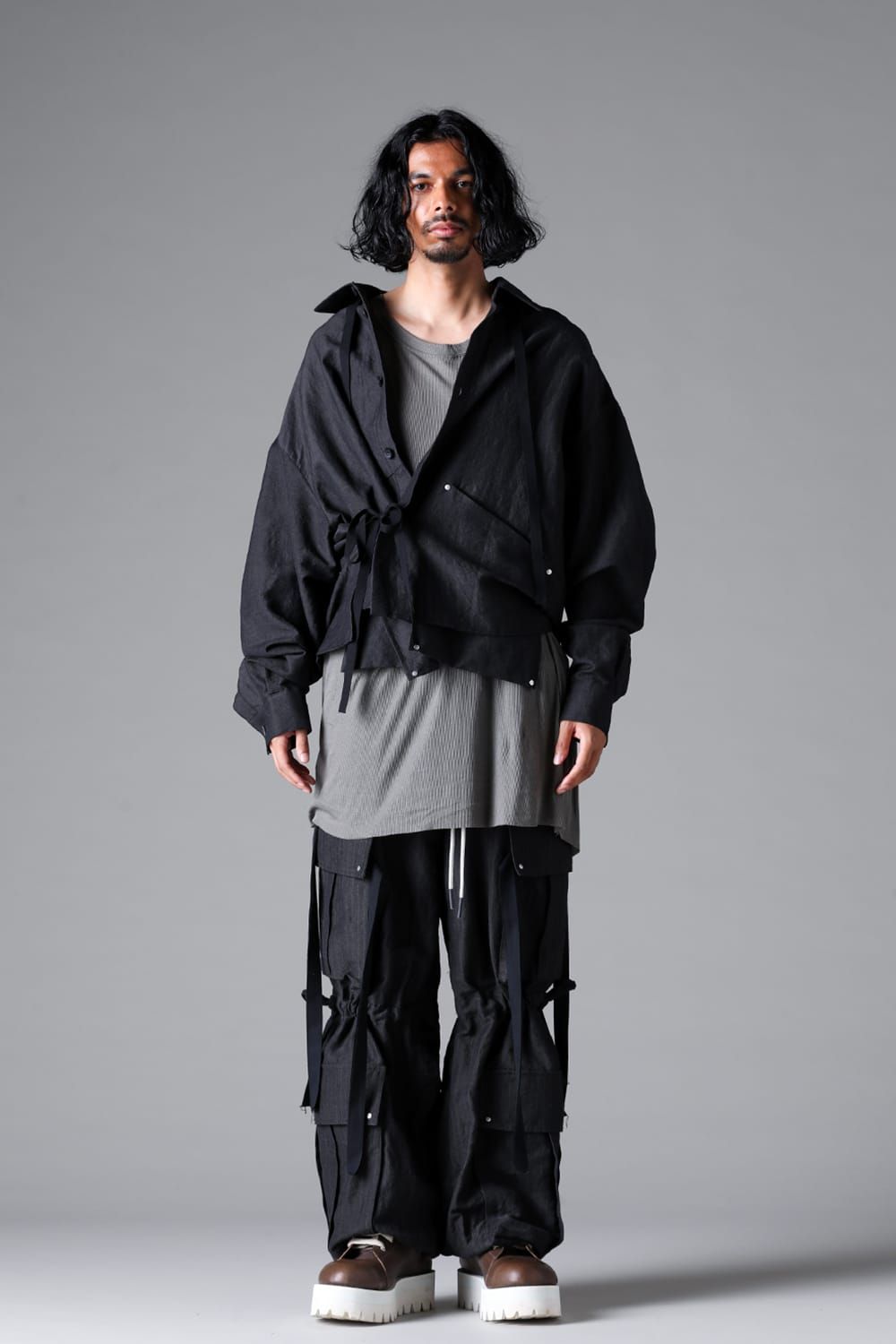 《2026SS先行予約》Wide Short Shirts"Black / Stone /Khaki /D.Grey / ST×GY" / ワイドショートシャツ"ブラック/ストーン/カーキ/ダークグレー/ストライプ×ダークグレー"