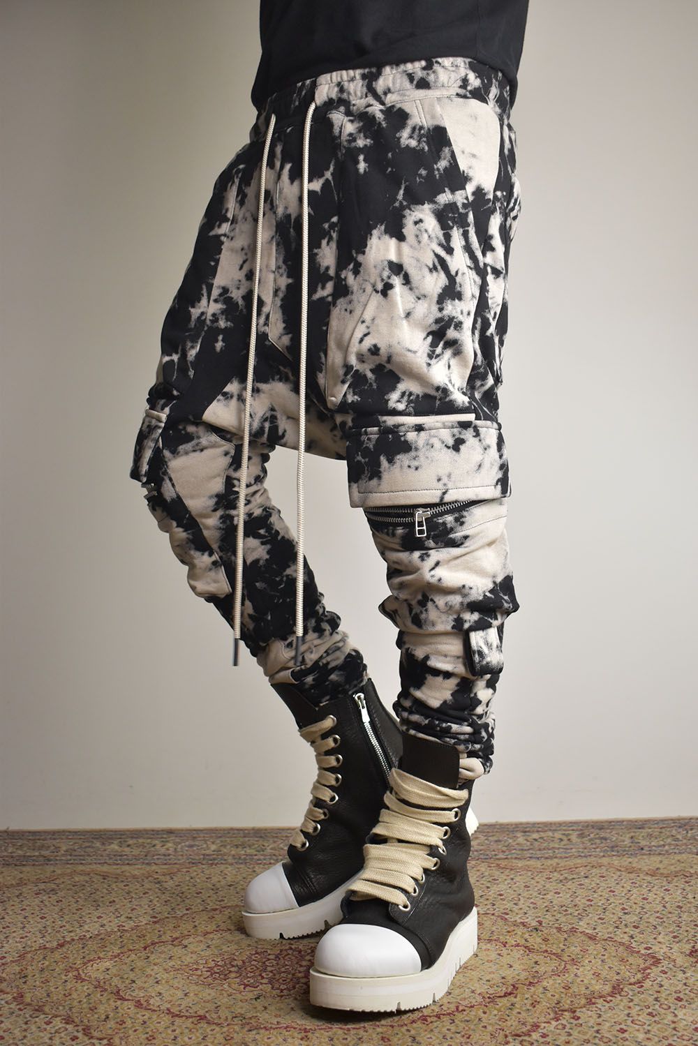 Discharge Pinting Cargo Sarouel Skinny"Black×Ivory" /ディスチャージプリントカーゴサルエルスキニー"ブラック×アイボリー"