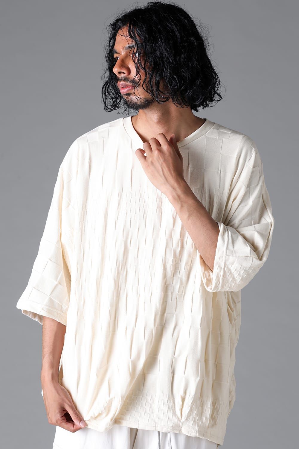 《2026SS先行予約》Gradient Plaid Pattern Dolman Tee"Black / Cream" / グラデーションチェックパターンドルマンTee"ブラック/クリーム"