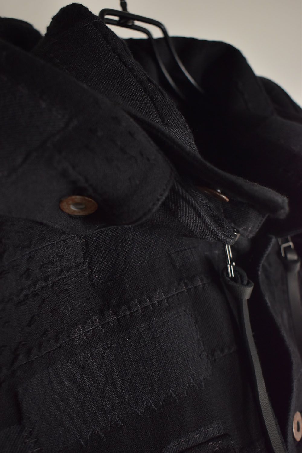 Crust Patchwork Jacquard Hood Attached Jacket "Black" / クラストパッチワークジャガードフードアタッチドジャケット"ブラック"