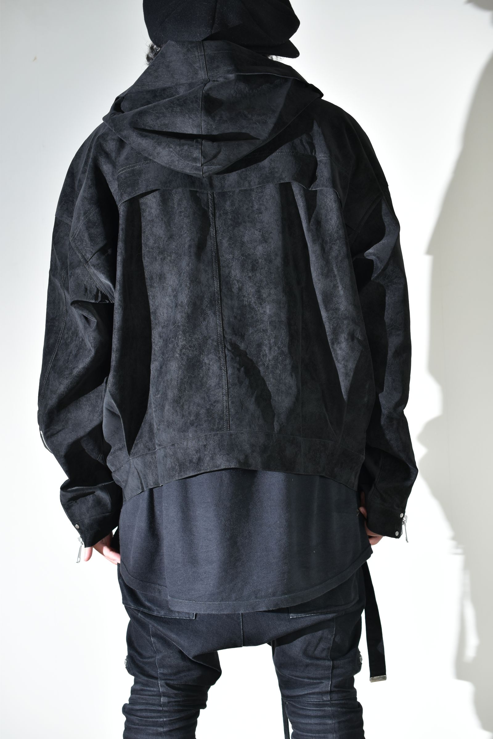 Vegan Suede Leather Hoodie Blouson"Black" / ヴィーガンスウェードレザーフーディブルゾン "ブラック"