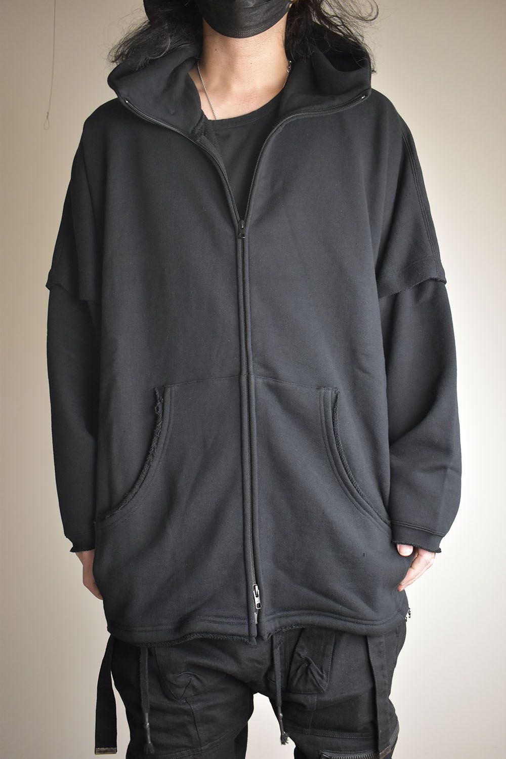 Sweat Oversize Zip Up Hoodie"Black" / スウェットオーバーサイズジップアップパーカ"ブラック"