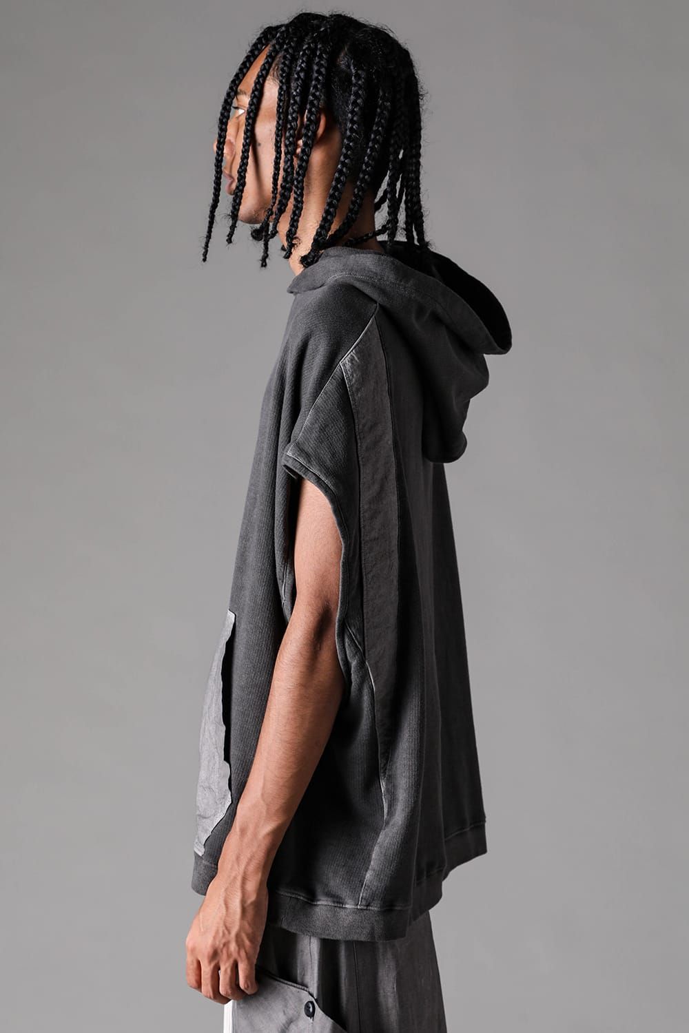 《2027SS先行予約》Sumi Dyed Lightweight French Terry Sleeve Less Hoodie "L.Grey  / D.Grey" / 墨染ミニ裏毛スリーブレスフーディ"ライトグレー / ダークグレー"