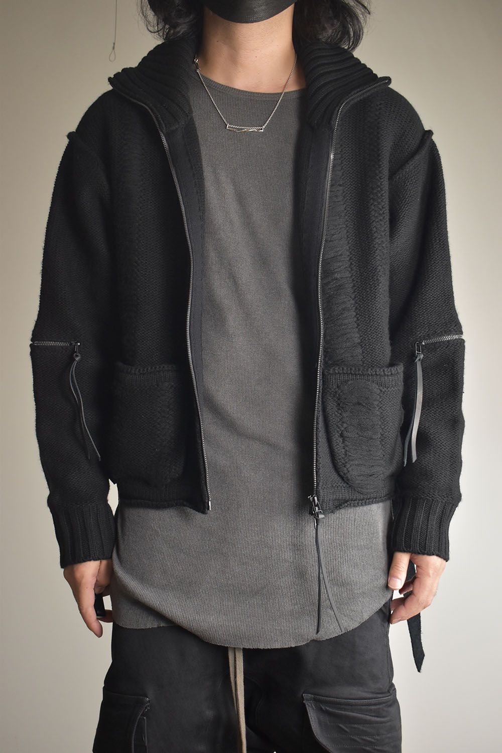 Damage Stripe Knit Cropped Jacket "Black" / ダメージストライプニットクロップドジャケット"ブラック"