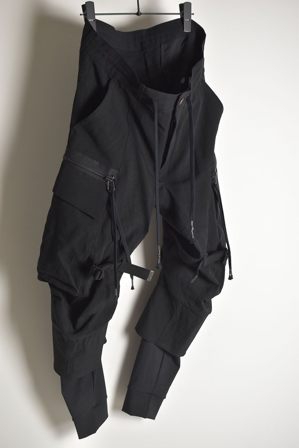Salt-Shrunk Washed Border Striped Layered Cargo Pants"Black"/塩縮ワッシャードビーボーダーレイヤードカーゴパンツ"ブラック"