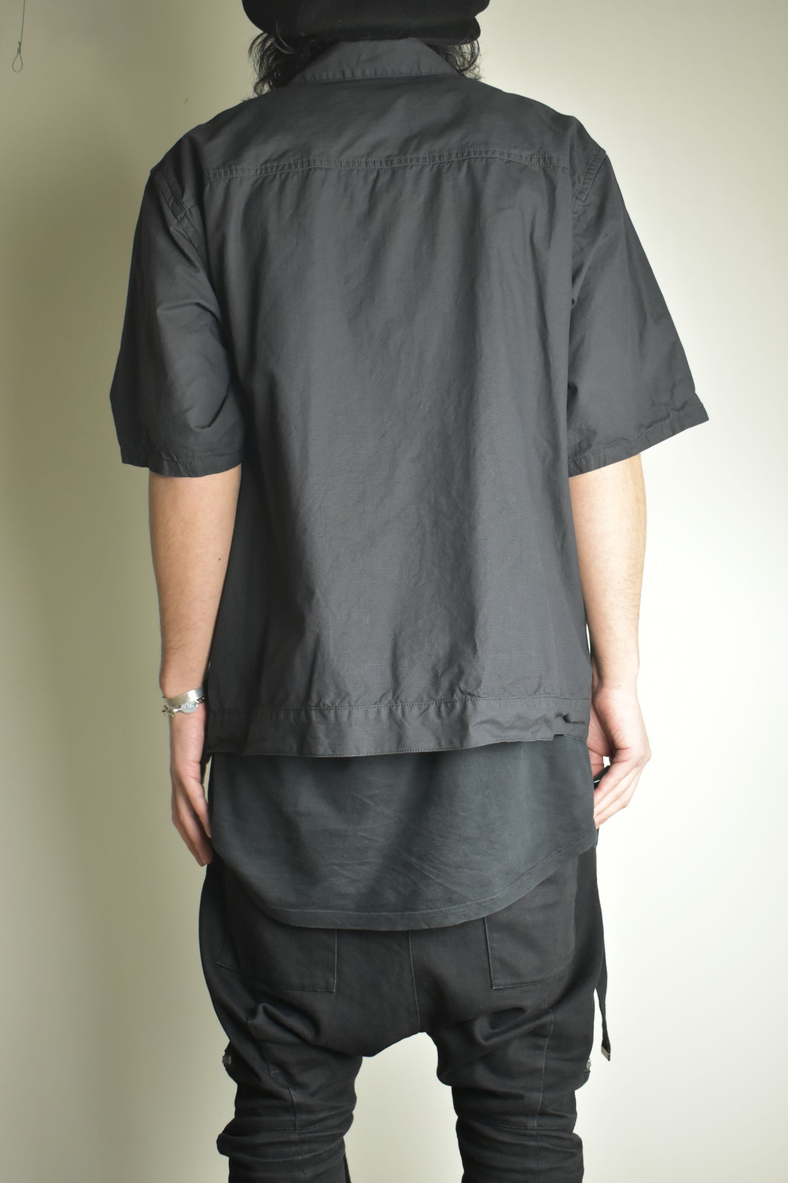 Rip Stop Open Collar Shirt"Black" / リップストップオープンカラーシャツ"Black"