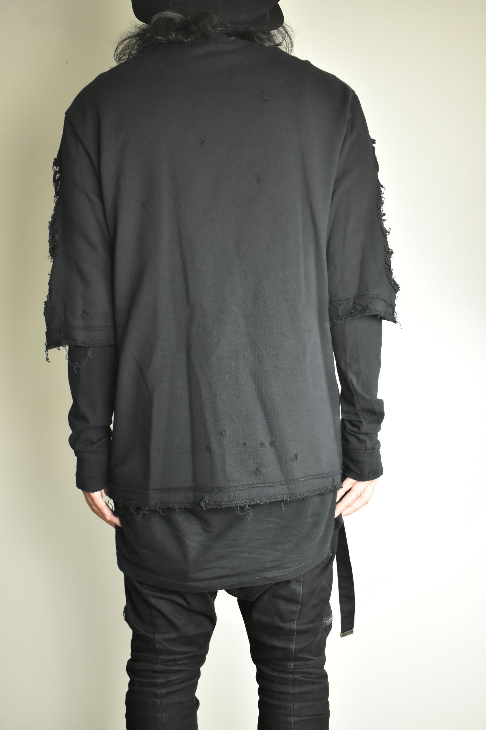 Sweat Shotgun Damage Layered Tee"Black" / 裏毛ショットガンダメージレイヤードTee"ブラック"