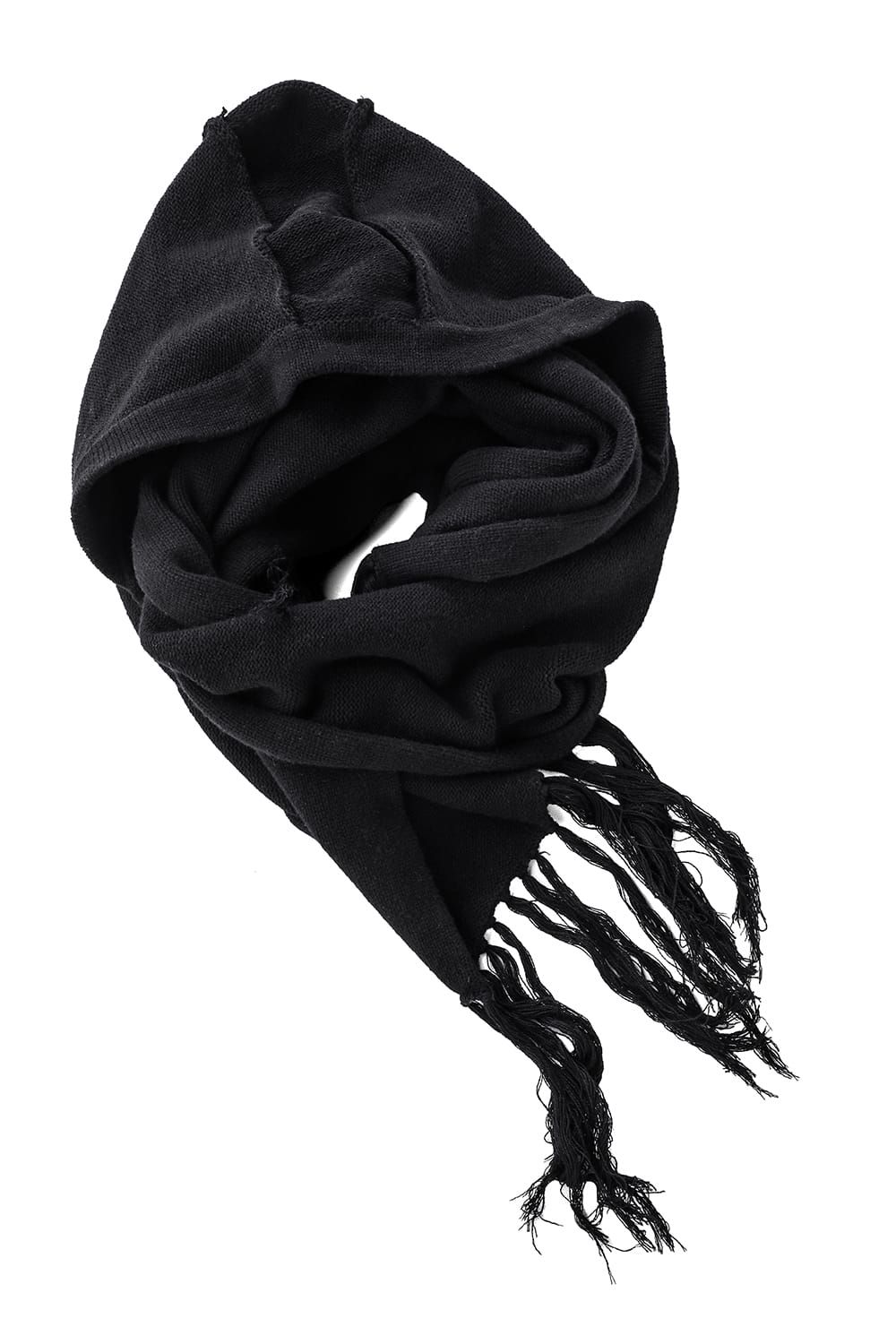 Merino Wool Knit Hooded Long Scarf “Black" / メリノウールニットフードロングマフラー"ブラック"