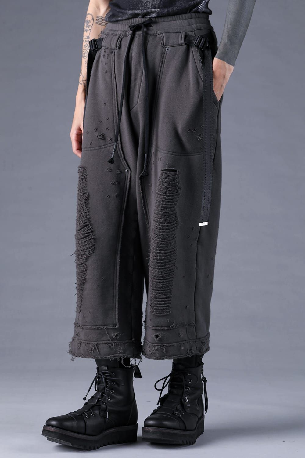Untwisted Yarn Fleece Shotgun Wide Cropped Pants"Charcoal" / 無撚糸裏毛ショットガンワイドクロップドパンツ"チャコール"