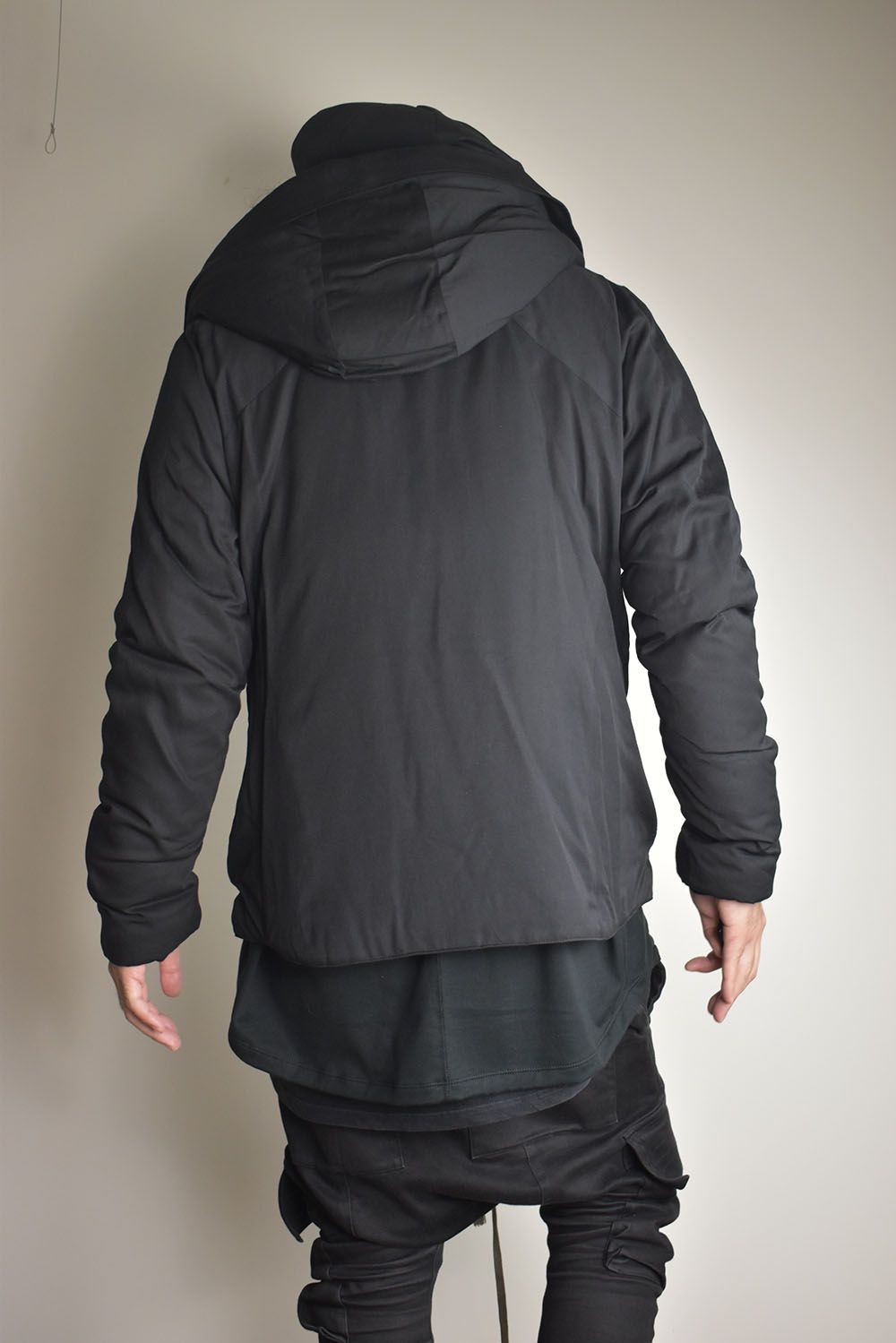 Rayon Twill Vest Hooded Down Jacket "Black" / レーヨンツイルベスト/フードアタッチドダウンジャケット"ブラック"
