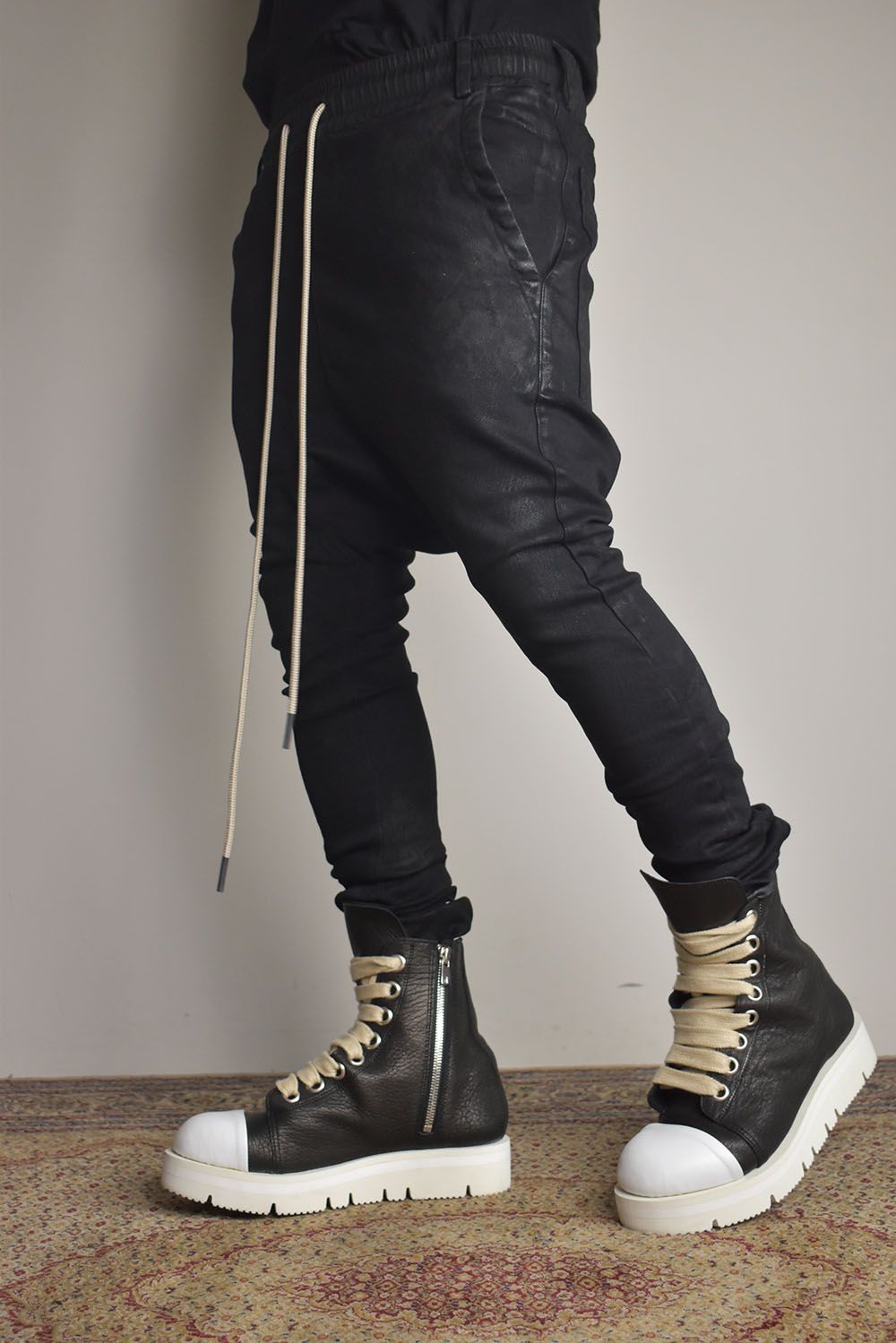 Coated Stretch denim Sarouel skinny"Black" / コーティングストレッチデニムサルエルスキニー"ブラック"