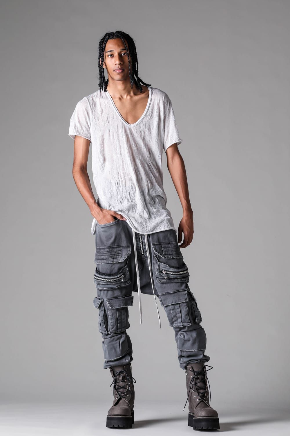 《2027SS先行予約》Vintage Dyed Sarrouel Flare Pants"D.Grey" / ヴィンテージダイサルエルフレアパンツ"ダークグレー"