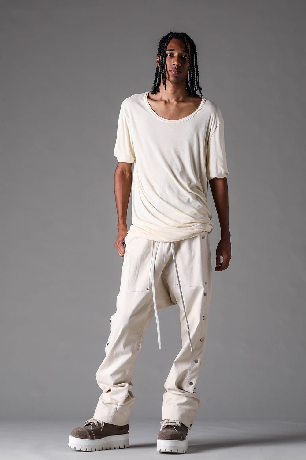 《2027SS先行予約》Side Snap Sarrouel Flare Pants"Black / Ivory" / サイドスナップサルエルフレアパンツ "ブラック / アイボリー"