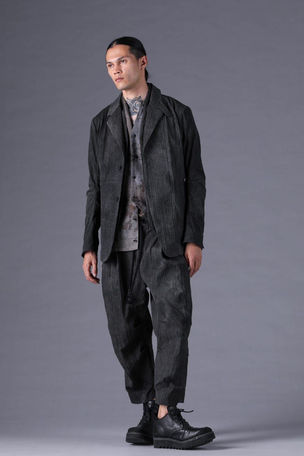 《2027SS先行予約分》Mura-Dye Dobby Stripe Tailored Jacket"Charcoal" / ムラ染トビーストライプテイラードジャケット"チャコール"