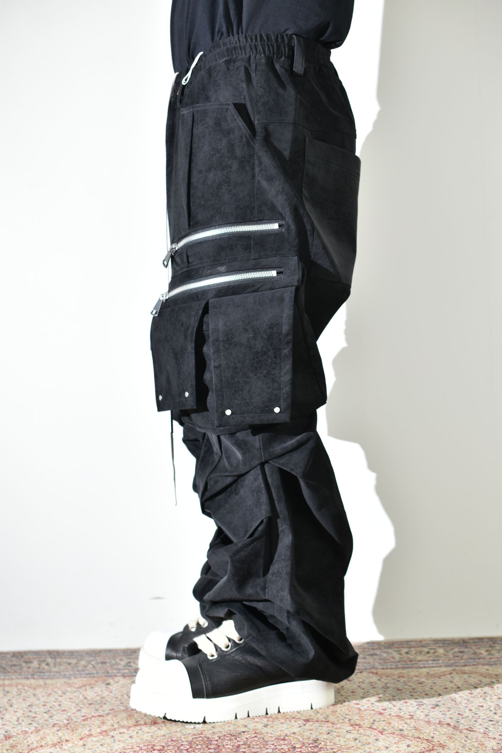 Vegan Suede Leather Cargo Pants"Black" / ヴィーガンスウェードレザーカーゴパンツ "ブラック"