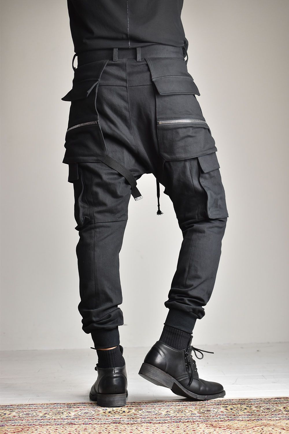 Super Stretch Cotton Denim Hanging Pocket Cargo Jog Pants"Black"/スーパーストレッチコットンデニムハンギングポケットカーゴジョグパンツ"ブラック"