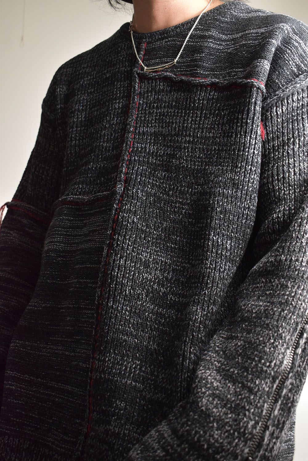 Wool Knit Zip Pullover "Charcoal" / ウールニットジッププルオーバー"チャコール"